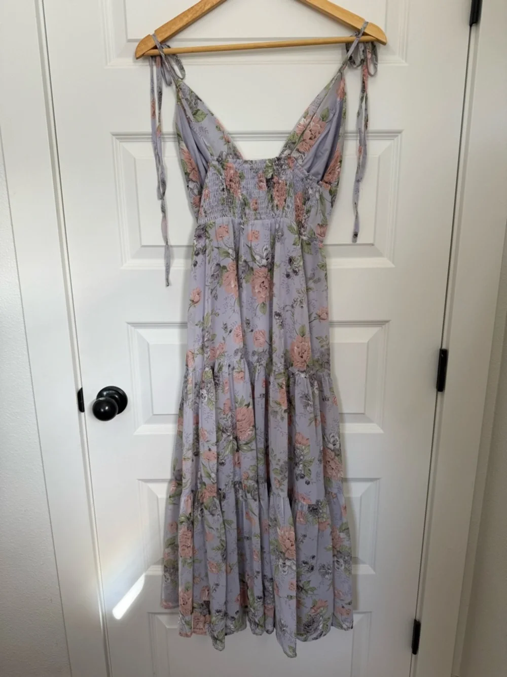 Lulu's Everlasting Sight Lavender Floral Print Tie-Strap Midi Dress - Picture 4 of 7